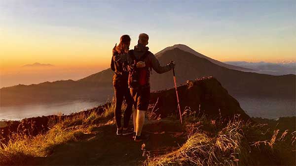 View from Mount Batur summit at sunrise with Bali Private Driver
